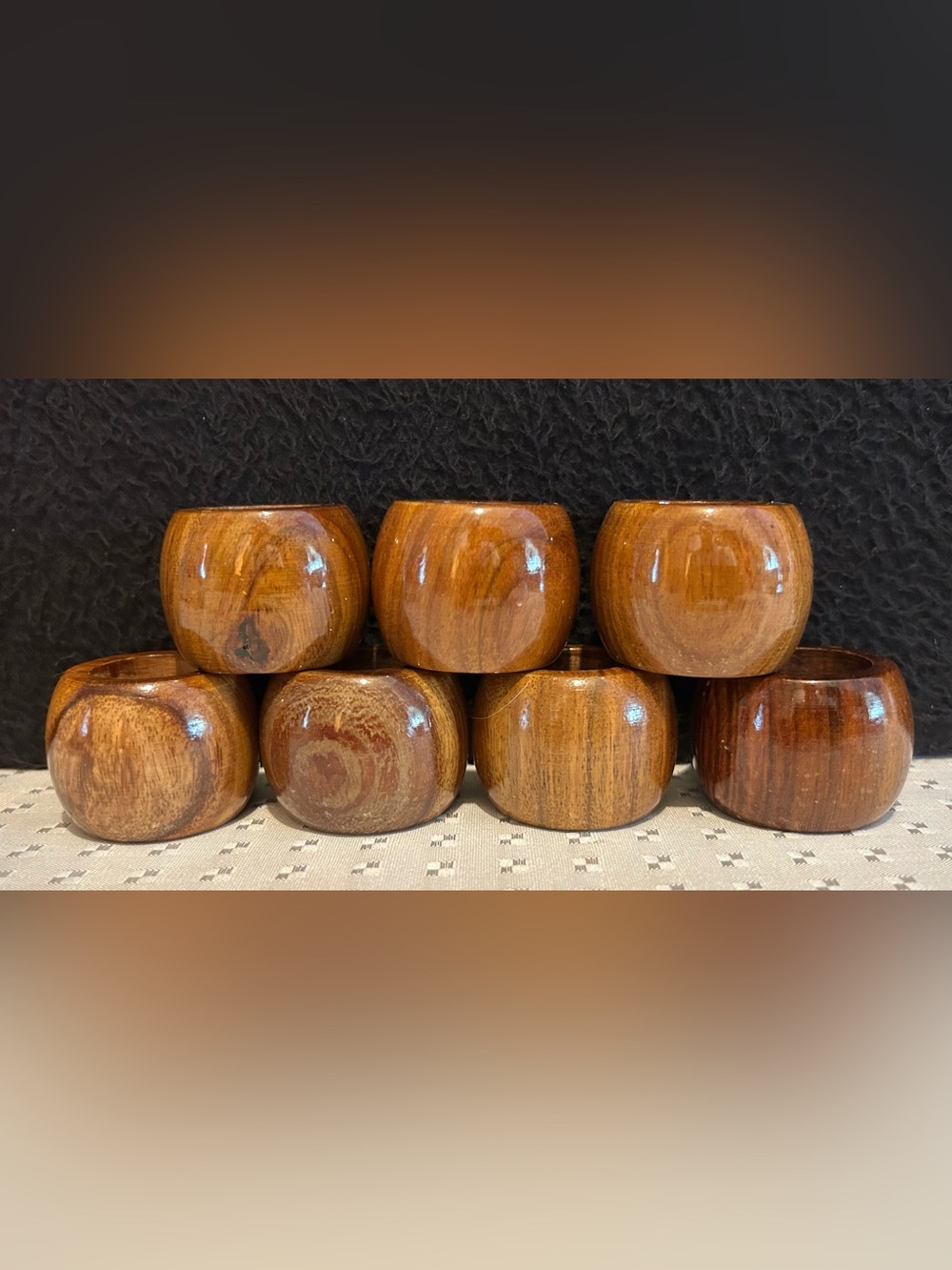 Vintage Farmhouse Cottage Wood Grain Pattern Brown Round Napkin Rings Set of 7